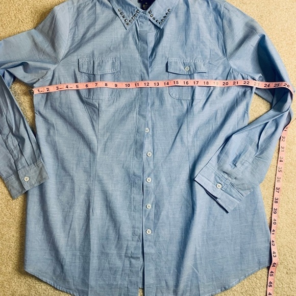 NWOT Serena Williams Button Down Long Sleeve Shirt Women XL Cotton Baby Blue - Picture 3 of 5
